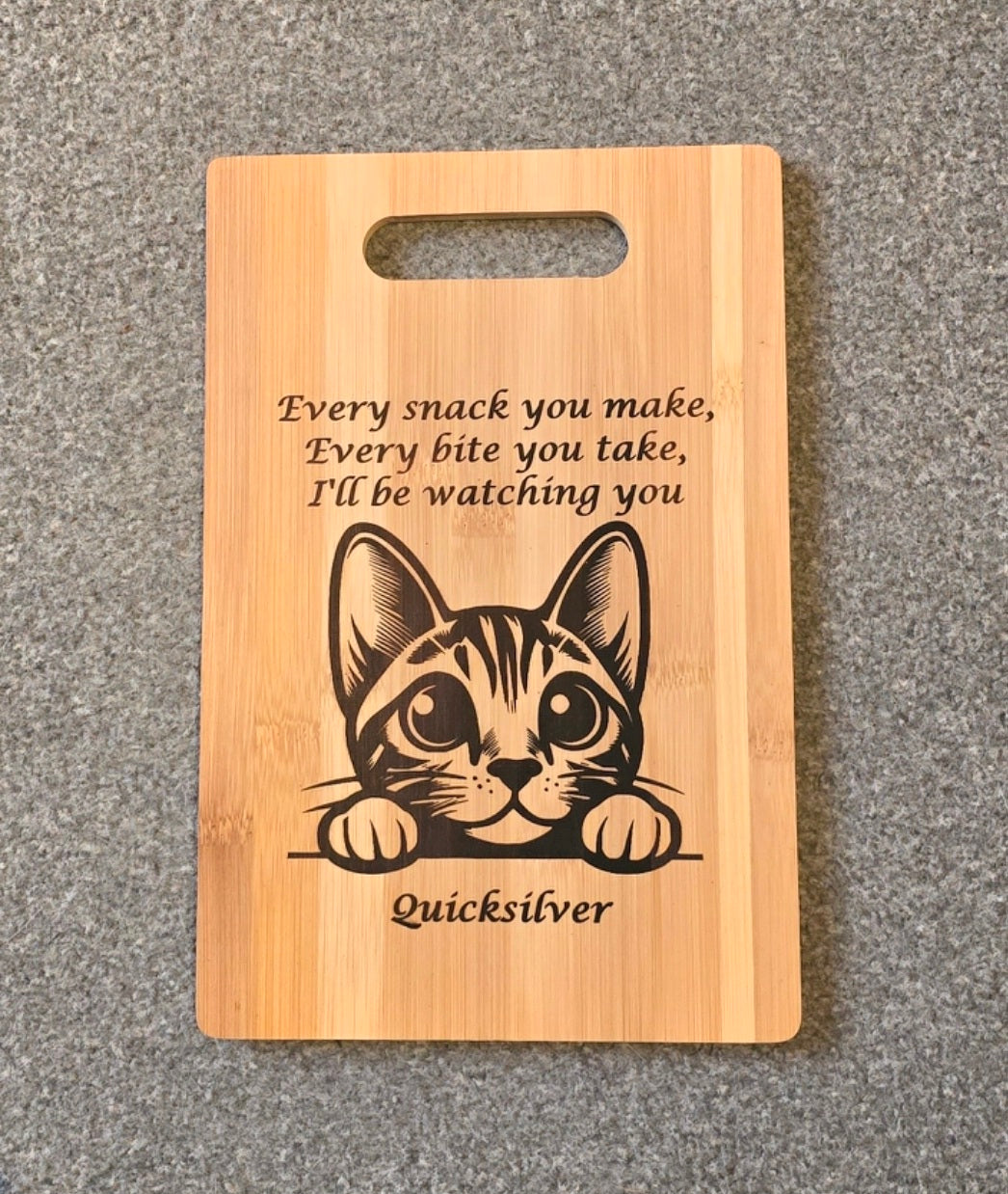 Personalised bamboo chopping board. Cat and dog lover gift. Funny animal lover gift.