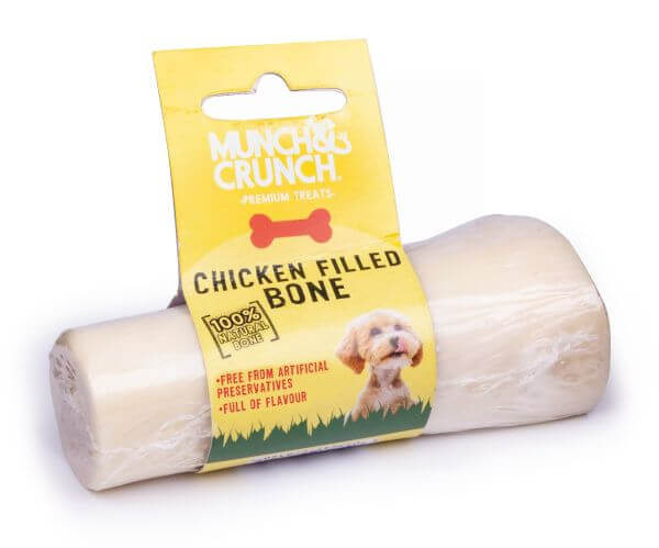 Chicken filled dog bone. Healthy treat.