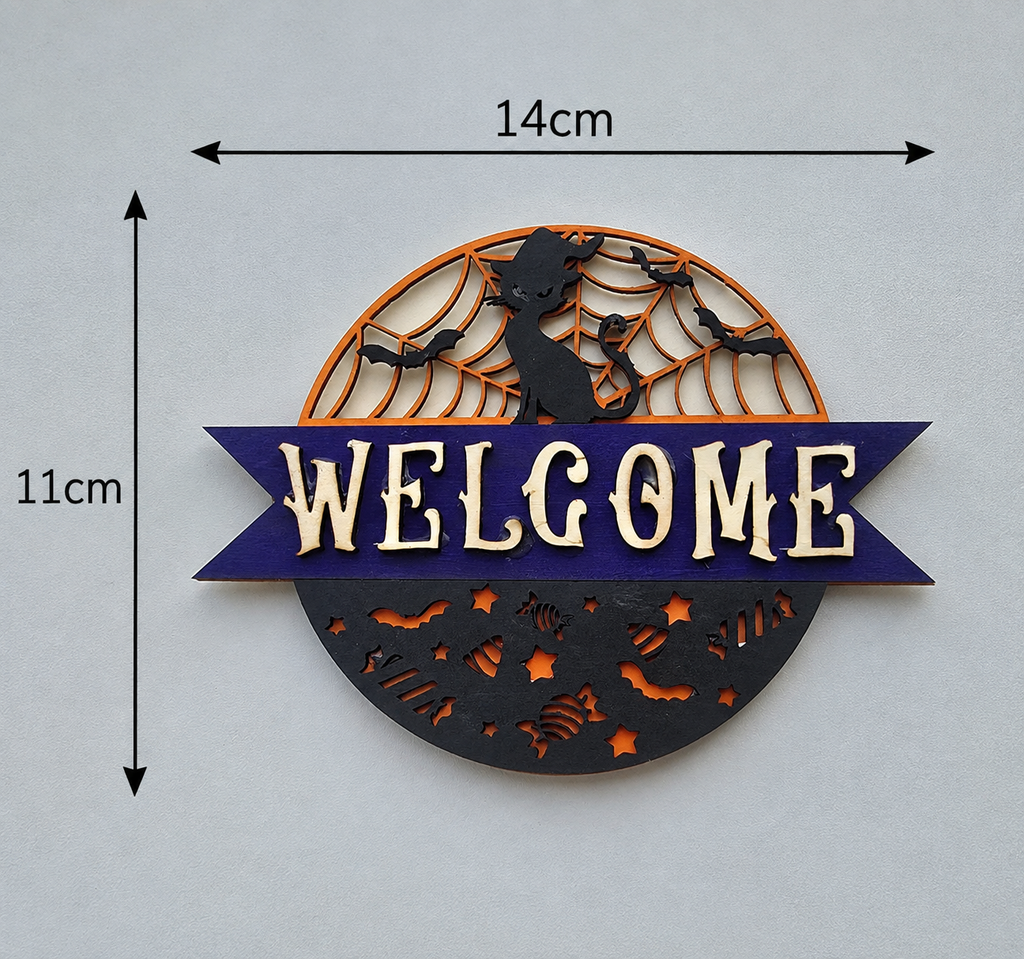 Halloween welcome sign. Home decor. Cat lover. Halloween lover gift.