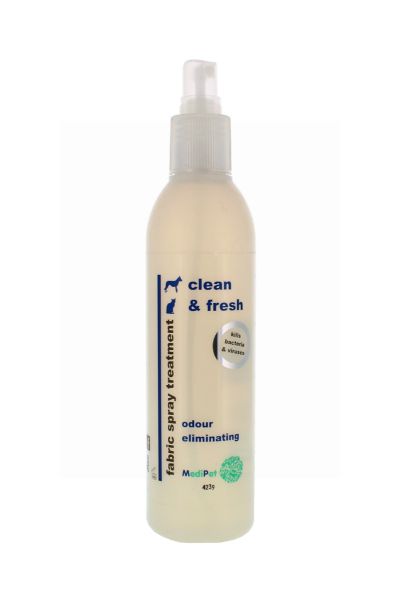 Odour eliminating fabric spray. Dog and cat smell spray. Furniture spray.
