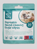 Disposable dental cleaning finger wipes for dogs. Dog and puppy teeth brushing.