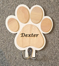 Personalised wooden paw shaped dog lead holder. Wall hook.