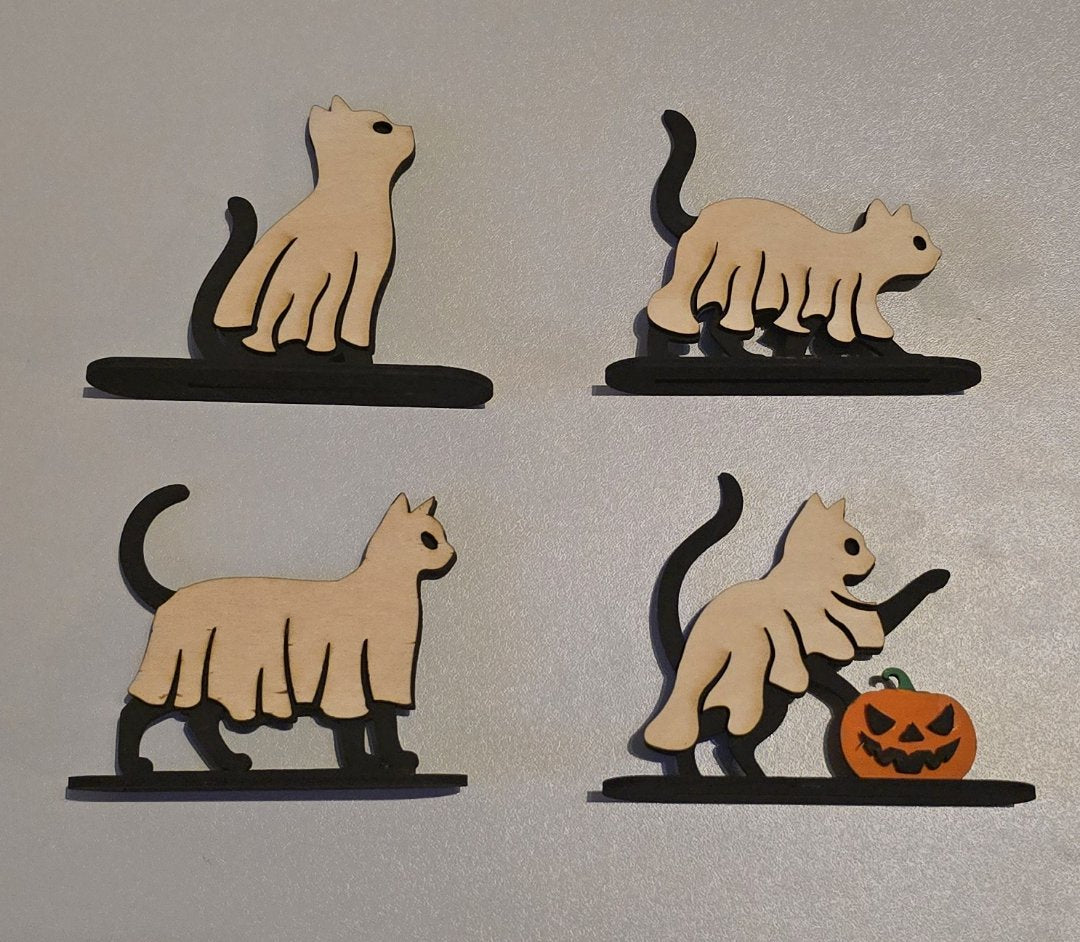 Handmade, handpainted ghost cats. Halloween lover gift. Halloween decoration. Home cat decor.