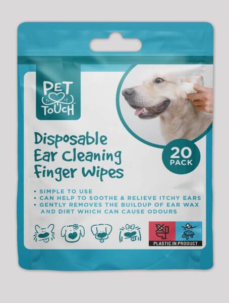 Ear cleaning finger wipes for dogs and puppies.