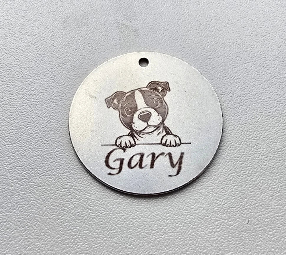 Personalised pet tag. Dog and cat collar tag. Pet safety. Contact number for lost dogs and cats.
