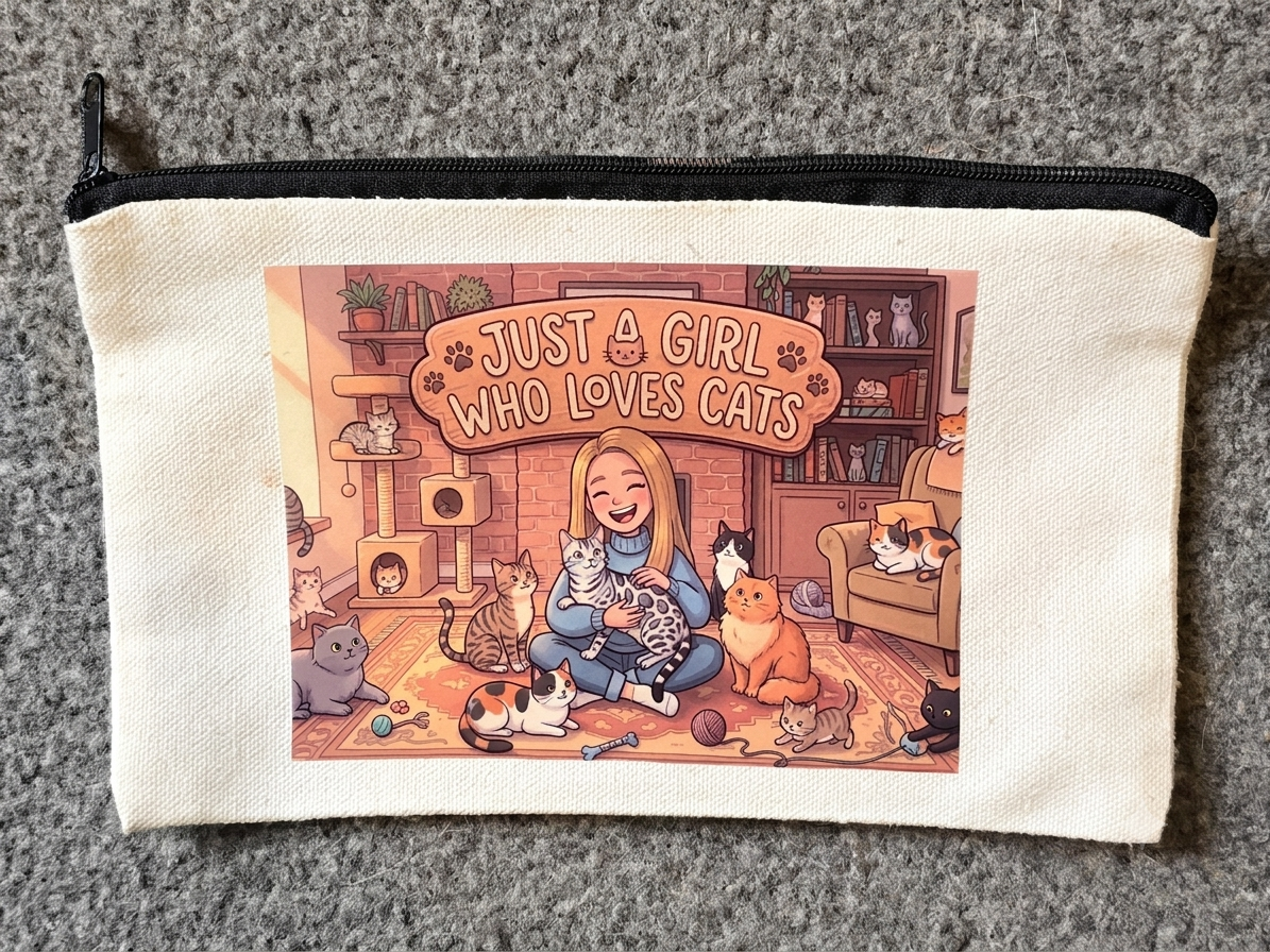 Personalised canvas make up bag. Dog lovers gift. Cat lovers gift. Just a girl who loves cats. Just a girl who loves dogs.