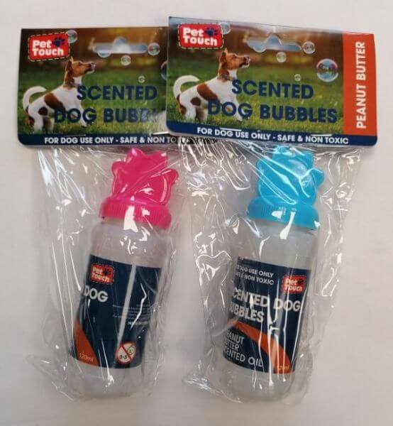 Dog safe bubbles. Peanut butter scented bubbles. Dog toy.